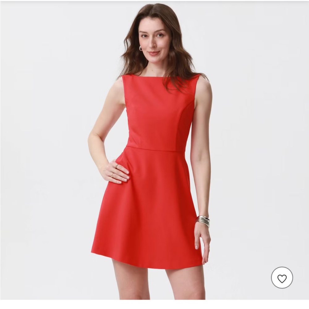 A New Day tailored swing dress red large work office wedding low back boat neck